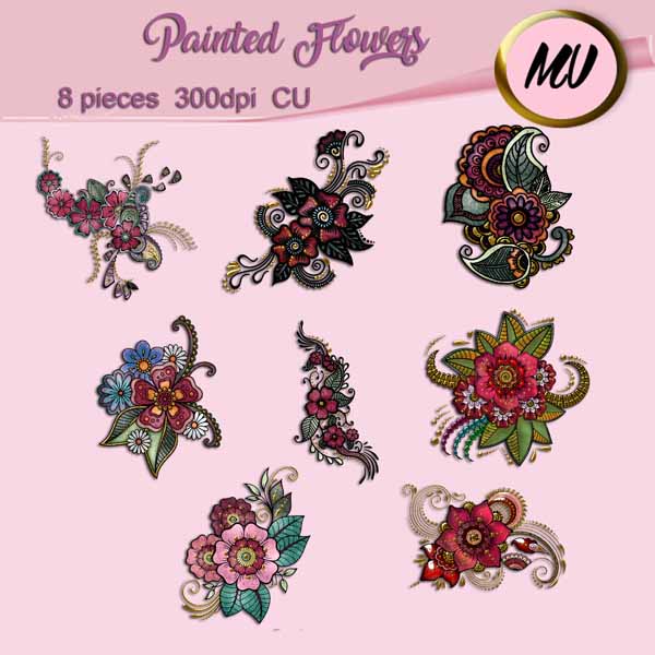 Painted Flowers element pack - Click Image to Close